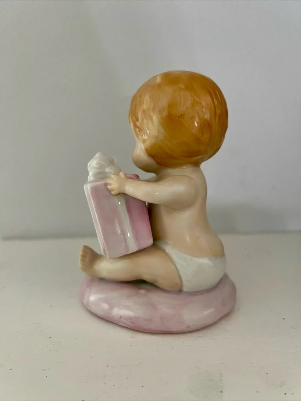 Pink Baby Figurine with Gift - Vintage Toma 5851